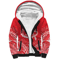 Heart Health Awareness Sherpa Hoodie Polynesian Red Ribbon