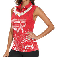 Heart Health Awareness Women Sleeveless Polo Shirt Polynesian Red Ribbon