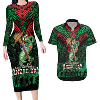 New Zealand ANZAC Day Couples Matching Long Sleeve Bodycon Dress and Hawaiian Shirt Aotearoa Hei Tiki LT05 Green - Polynesian Pride