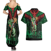 New Zealand ANZAC Day Couples Matching Summer Maxi Dress and Hawaiian Shirt Aotearoa Hei Tiki LT05 - Polynesian Pride