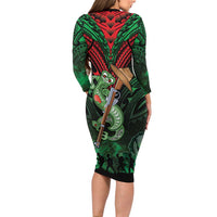 New Zealand ANZAC Day Long Sleeve Bodycon Dress Aotearoa Hei Tiki LT05 - Polynesian Pride