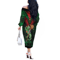 New Zealand ANZAC Day Off The Shoulder Long Sleeve Dress Aotearoa Hei Tiki LT05 - Polynesian Pride