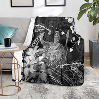 Hawaii King Kamehameha Day Blanket Polynesian Pattern Mix Hibiscus Black