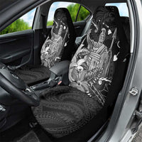 Hawaii King Kamehameha Day Car Seat Cover Polynesian Pattern Mix Hibiscus Black