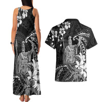 Hawaii King Kamehameha Day Couples Matching Tank Maxi Dress and Hawaiian Shirt Polynesian Pattern Mix Hibiscus Black LT05 - Polynesian Pride