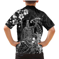 Hawaii King Kamehameha Day Family Matching Mermaid Dress and Hawaiian Shirt Polynesian Pattern Mix Hibiscus Black LT05 - Polynesian Pride