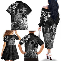 Hawaii King Kamehameha Day Family Matching Off The Shoulder Long Sleeve Dress and Hawaiian Shirt Polynesian Pattern Mix Hibiscus Black LT05 - Polynesian Pride
