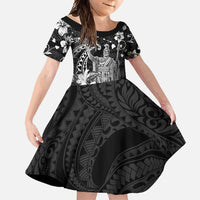 Hawaii King Kamehameha Day Family Matching Off Shoulder Maxi Dress and Hawaiian Shirt Polynesian Pattern Mix Hibiscus Black LT05 Daughter's Dress Black - Polynesian Pride