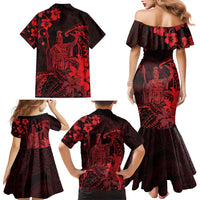 Hawaii King Kamehameha Day Family Matching Mermaid Dress and Hawaiian Shirt Polynesian Pattern Mix Hibiscus Red LT05 - Polynesian Pride