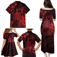 Hawaii King Kamehameha Day Family Matching Puletasi and Hawaiian Shirt Polynesian Pattern Mix Hibiscus Red LT05 - Polynesian Pride
