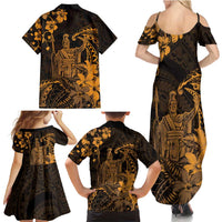 Hawaii King Kamehameha Day Family Matching Summer Maxi Dress and Hawaiian Shirt Polynesian Pattern Mix Hibiscus Gold LT05 - Polynesian Pride