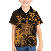 Hawaii King Kamehameha Day Family Matching Summer Maxi Dress and Hawaiian Shirt Polynesian Pattern Mix Hibiscus Gold LT05 Son's Shirt Gold - Polynesian Pride