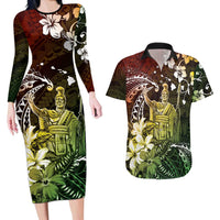 Hawaii King Kamehameha Day Couples Matching Long Sleeve Bodycon Dress and Hawaiian Shirt Polynesian Pattern Mix Hibiscus Reggae LT05 Reggae - Polynesian Pride