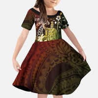 Hawaii King Kamehameha Day Family Matching Long Sleeve Bodycon Dress and Hawaiian Shirt Polynesian Pattern Mix Hibiscus Reggae LT05 Daughter's Dress Reggae - Polynesian Pride