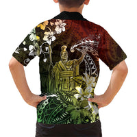 Hawaii King Kamehameha Day Family Matching Short Sleeve Bodycon Dress and Hawaiian Shirt Polynesian Pattern Mix Hibiscus Reggae LT05 - Polynesian Pride