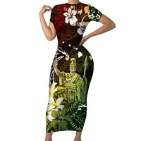 Hawaii King Kamehameha Day Family Matching Short Sleeve Bodycon Dress and Hawaiian Shirt Polynesian Pattern Mix Hibiscus Reggae LT05 Mom's Dress Reggae - Polynesian Pride
