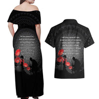 Cook Islands ANZAC Day Couples Matching Off Shoulder Maxi Dress and Hawaiian Shirt Soldier Silhouette Remembrance LT05 - Polynesian Pride