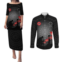 Cook Islands ANZAC Day Couples Matching Puletasi and Long Sleeve Button Shirt Soldier Silhouette Remembrance