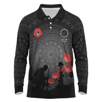 Cook Islands ANZAC Day Long Sleeve Polo Shirt Soldier Silhouette Remembrance