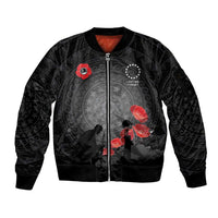 Cook Islands ANZAC Day Sleeve Zip Bomber Jacket Soldier Silhouette Remembrance