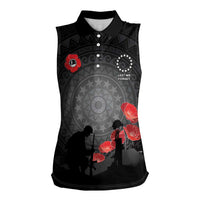 Cook Islands ANZAC Day Women Sleeveless Polo Shirt Soldier Silhouette Remembrance
