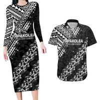 Hawaii Papakolea Born And Raised Couples Matching Long Sleeve Bodycon Dress and Hawaiian Shirt Hawaiian Tribal Pattern LT05 Black - Polynesian Pride
