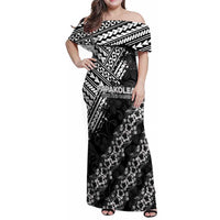 Hawaii Papakolea Born And Raised Family Matching Off Shoulder Maxi Dress and Hawaiian Shirt Hawaiian Tribal Pattern LT05 Mom's Dress Black - Polynesian Pride
