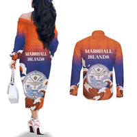 Marshall Islands Fishermen's Day Couples Matching Off The Shoulder Long Sleeve Dress and Long Sleeve Button Shirt It's Fishing Time LT05 - Polynesian Pride