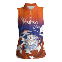 Marshall Islands Fishermen's Day Women Sleeveless Polo Shirt It's Fishing Time LT05 Female Orange - Polynesian Pride