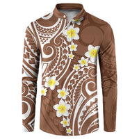 Plumeria With Brown Polynesian Tattoo Pattern Button Sweatshirt