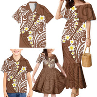 Plumeria With Brown Polynesian Tattoo Pattern Family Matching Mermaid Dress and Hawaiian Shirt LT05 - Polynesian Pride