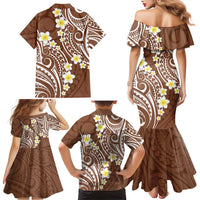 Plumeria With Brown Polynesian Tattoo Pattern Family Matching Mermaid Dress and Hawaiian Shirt LT05 - Polynesian Pride