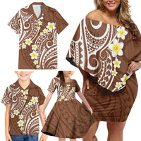 Plumeria With Brown Polynesian Tattoo Pattern Family Matching Off Shoulder Short Dress and Hawaiian Shirt LT05 - Polynesian Pride