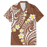 Plumeria With Brown Polynesian Tattoo Pattern Family Matching Off Shoulder Short Dress and Hawaiian Shirt LT05 Dad's Shirt - Short Sleeve Brown - Polynesian Pride