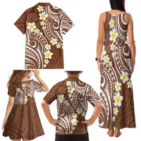 Plumeria With Brown Polynesian Tattoo Pattern Family Matching Tank Maxi Dress and Hawaiian Shirt LT05 - Polynesian Pride