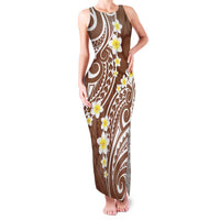 Plumeria With Brown Polynesian Tattoo Pattern Family Matching Tank Maxi Dress and Hawaiian Shirt LT05 Mom's Dress Brown - Polynesian Pride
