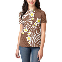 Plumeria With Brown Polynesian Tattoo Pattern Women Polo Shirt