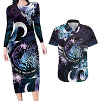 Personalised Polynesia Suicide Prevention Awareness Couples Matching Long Sleeve Bodycon Dress and Hawaiian Shirt No Story Should End Too Soon LT05 Purple - Polynesian Pride