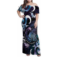 Personalised Polynesia Suicide Prevention Awareness Family Matching Off Shoulder Maxi Dress and Hawaiian Shirt No Story Should End Too Soon LT05 Mom's Dress Purple - Polynesian Pride