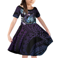 Personalised Polynesia Suicide Prevention Awareness Family Matching Off Shoulder Short Dress and Hawaiian Shirt No Story Should End Too Soon LT05 Daughter's Dress Purple - Polynesian Pride