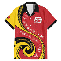Papua New Guinea 50th Independence Anniversary Family Matching Mermaid Dress and Hawaiian Shirt Special Style Red Version LT05 Dad's Shirt - Short Sleeve Red - Polynesian Pride