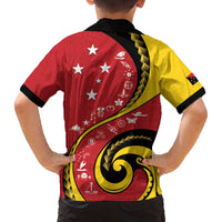 Papua New Guinea 50th Independence Anniversary Family Matching Off The Shoulder Long Sleeve Dress and Hawaiian Shirt Special Style Red Version LT05 - Polynesian Pride