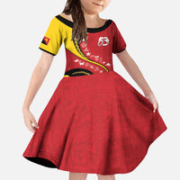 Papua New Guinea 50th Independence Anniversary Family Matching Off The Shoulder Long Sleeve Dress and Hawaiian Shirt Special Style Red Version LT05 Daughter's Dress Red - Polynesian Pride