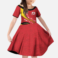 Papua New Guinea 50th Independence Anniversary Family Matching Off Shoulder Maxi Dress and Hawaiian Shirt Special Style Red Version LT05 Daughter's Dress Red - Polynesian Pride