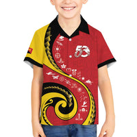 Papua New Guinea 50th Independence Anniversary Family Matching Off Shoulder Maxi Dress and Hawaiian Shirt Special Style Red Version LT05 Son's Shirt Red - Polynesian Pride