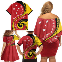Papua New Guinea 50th Independence Anniversary Family Matching Off Shoulder Short Dress and Hawaiian Shirt Special Style Red Version LT05 - Polynesian Pride