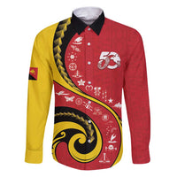 Papua New Guinea 50th Independence Anniversary Family Matching Puletasi and Hawaiian Shirt Special Style Red Version LT05 Dad's Shirt - Long Sleeve Red - Polynesian Pride