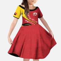 Papua New Guinea 50th Independence Anniversary Family Matching Short Sleeve Bodycon Dress and Hawaiian Shirt Special Style Red Version LT05 Daughter's Dress Red - Polynesian Pride