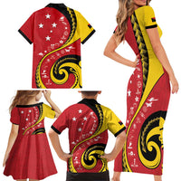 Papua New Guinea 50th Independence Anniversary Family Matching Short Sleeve Bodycon Dress and Hawaiian Shirt Special Style Red Version LT05 - Polynesian Pride