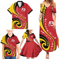 Papua New Guinea 50th Independence Anniversary Family Matching Summer Maxi Dress and Hawaiian Shirt Special Style Red Version LT05 - Polynesian Pride